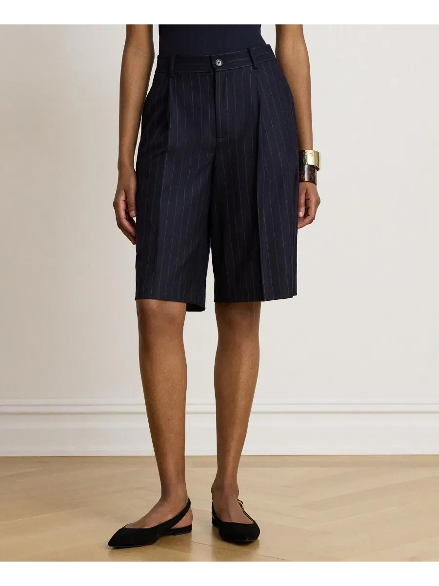 Бермуды из шерстяной twill-ткани с принтом в полоску, 12" inseam Lauren Ralph Lauren — изображение 3 из 6, темно-синий