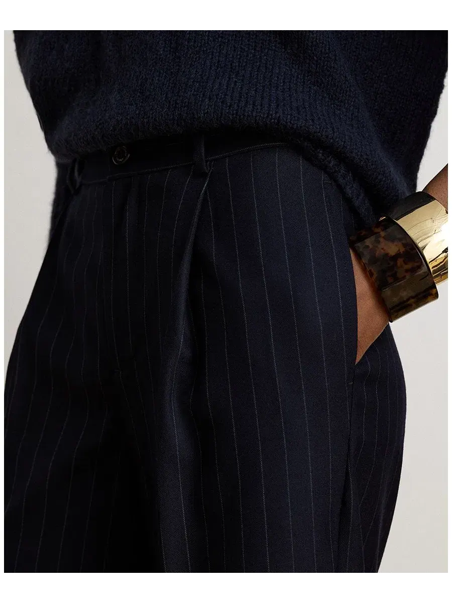 Бермуды из шерстяной twill-ткани с принтом в полоску, 12" inseam Lauren Ralph Lauren — изображение 4 из 6, темно-синий