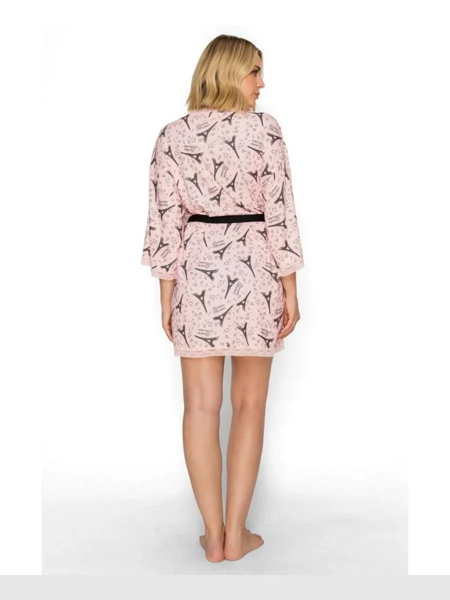 Халат-кимоно с запахом, 3/4 рукав, Yummy Jersey Studio Badgley Mischka — изображение 3 из 5, розовый