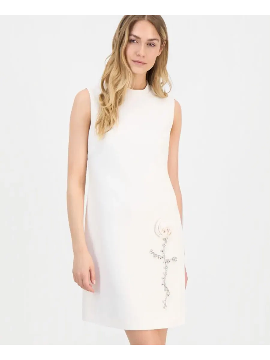 Платье-трапеция с розой Anne Klein — изображение 2 из 5, белый