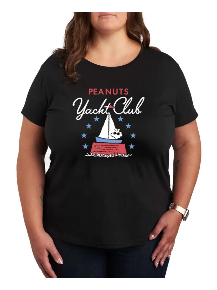 Футболка с графическим принтом Peanuts Plus Size Hybrid Apparel — изображение 1 из 3, черный