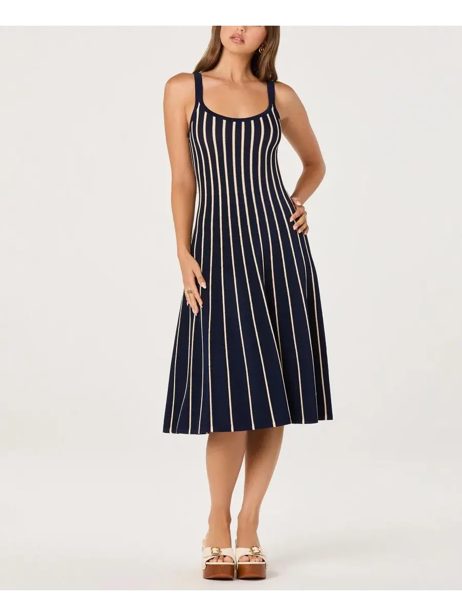 Платье миди Irecia с вырезом-лодочкой Navy Stripe ASTR the Label — изображение 1 из 4, темно-синий