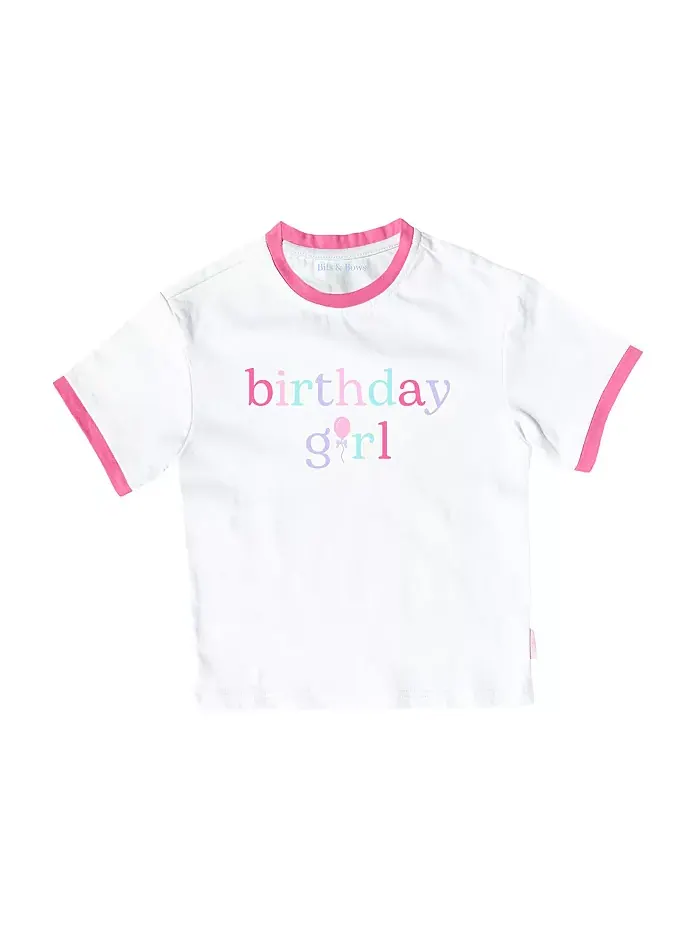 Футболка с круглым вырезом для девочек "Birthday Girl" Bits & Bows — изображение 1 из 2, розовый