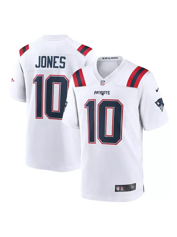 Мужская игровая футболка Mac Jones New England Patriots Team Nike — изображение 1 из 3, белый