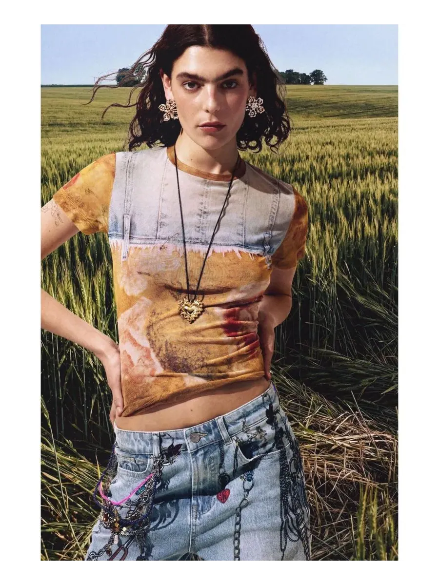 Футболка с принтом Patchwork Desigual — изображение 2 из 5, бежевый