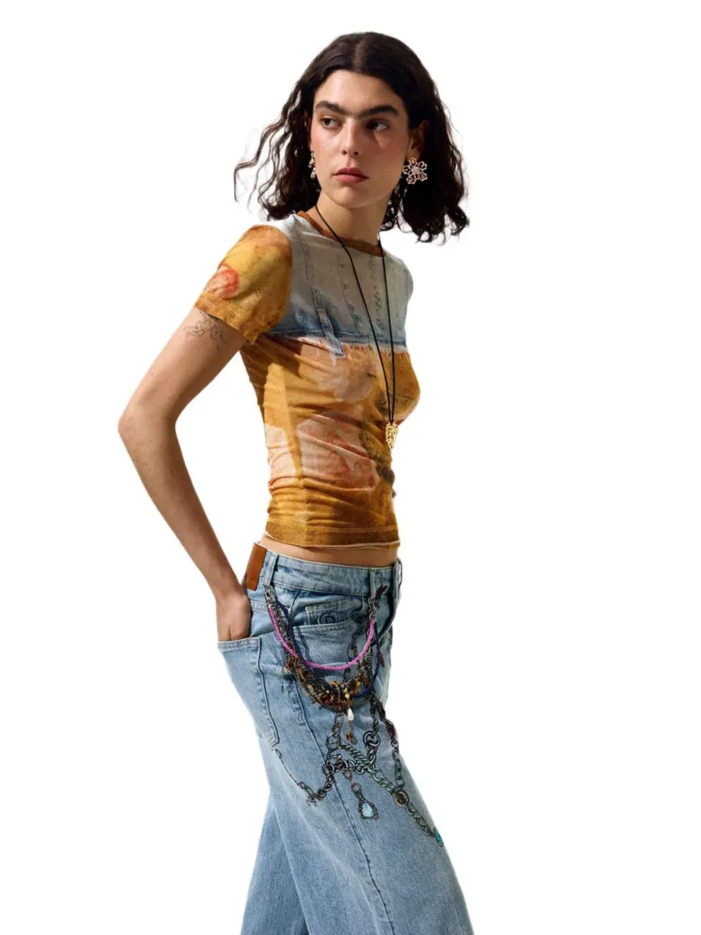 Футболка с принтом Patchwork Desigual — изображение 3 из 5, бежевый