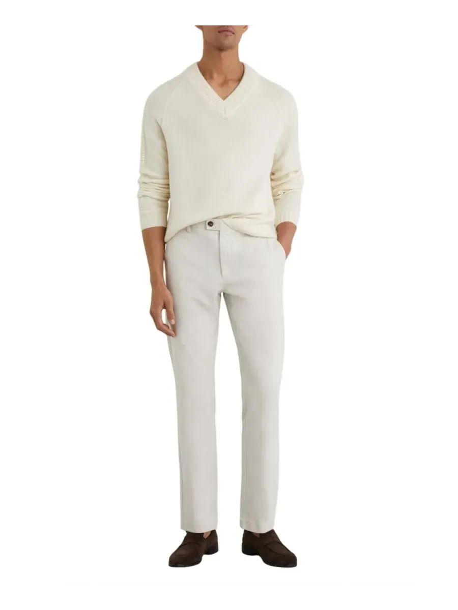 Брюки чинос из хлопкового пике Slim Fit Dobby Cotton Pique Chino Pants REISS — изображение 1 из 5, белый