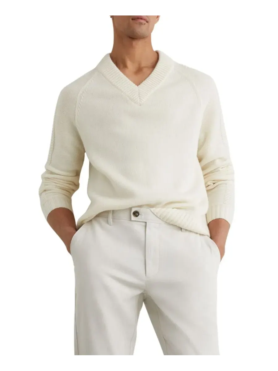 Брюки чинос из хлопкового пике Slim Fit Dobby Cotton Pique Chino Pants REISS — изображение 4 из 5, белый
