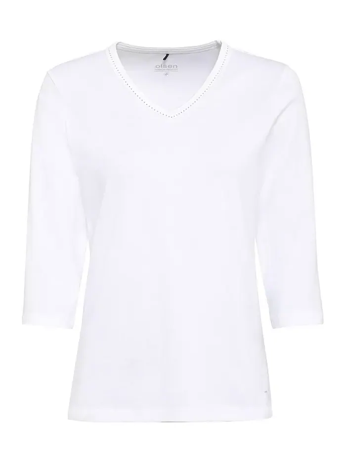 Женская футболка с V-образным вырезом и отделкой Olsen — изображение 4 из 5, белый