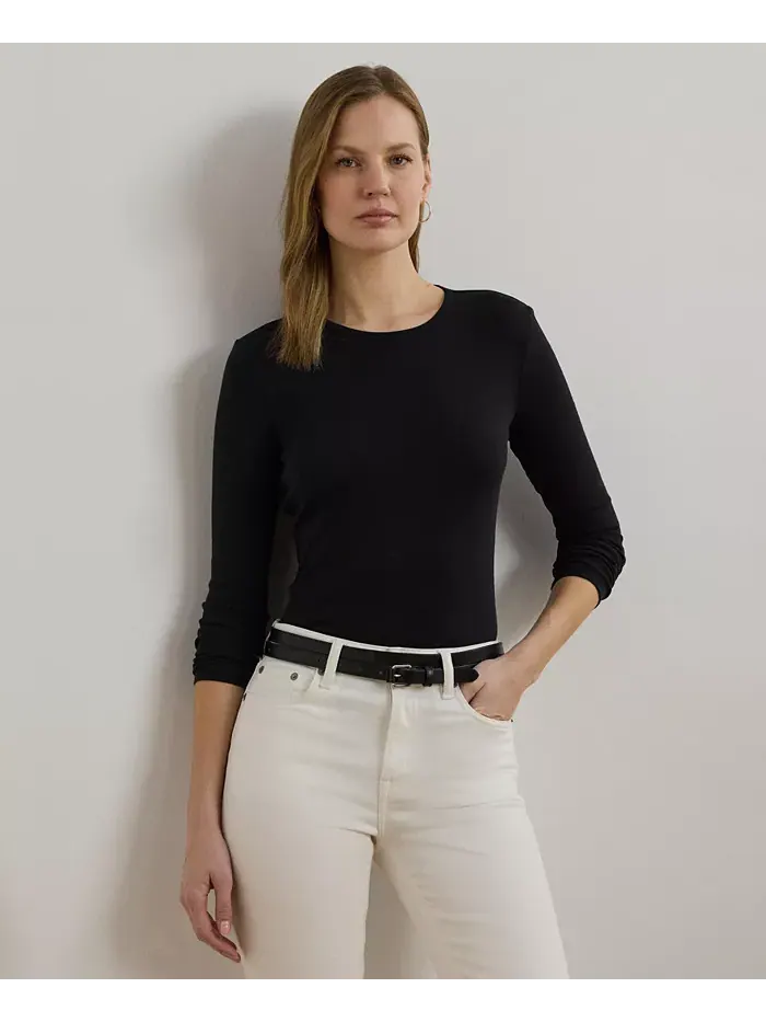 Топ с длинными рукавами из хлопковой смеси, XS-3X Lauren Ralph Lauren — изображение 1 из 2, черный