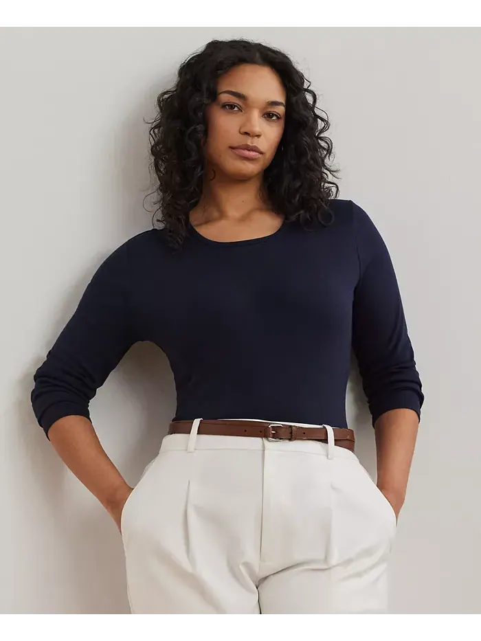 Топ с длинными рукавами из хлопковой смеси, XS-3X Lauren Ralph Lauren — изображение 1 из 2, темно-синий