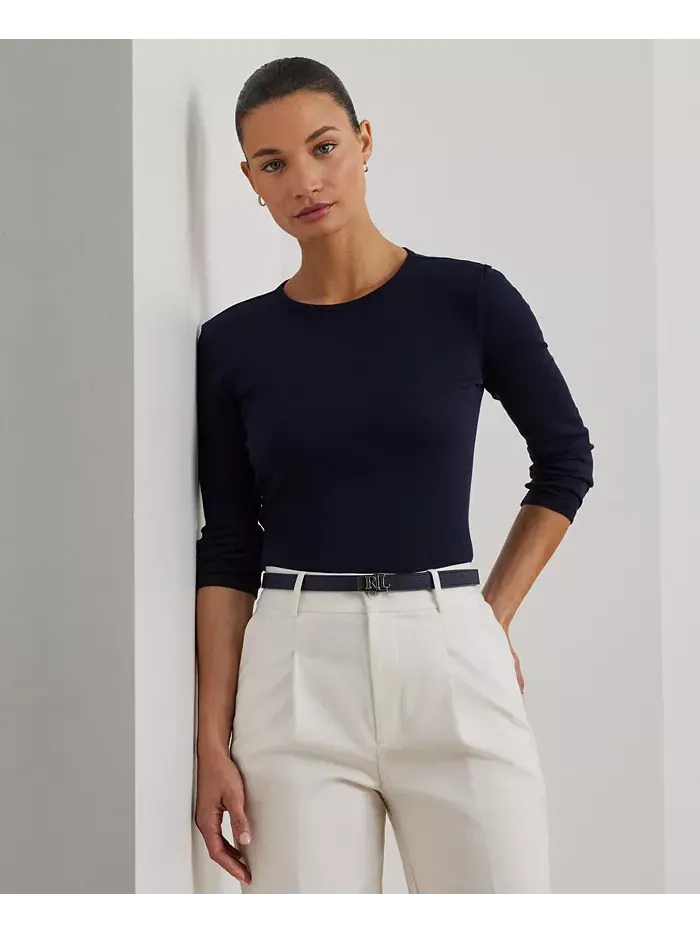 Топ с длинными рукавами из хлопковой смеси, XS-3X Lauren Ralph Lauren — изображение 2 из 2, темно-синий