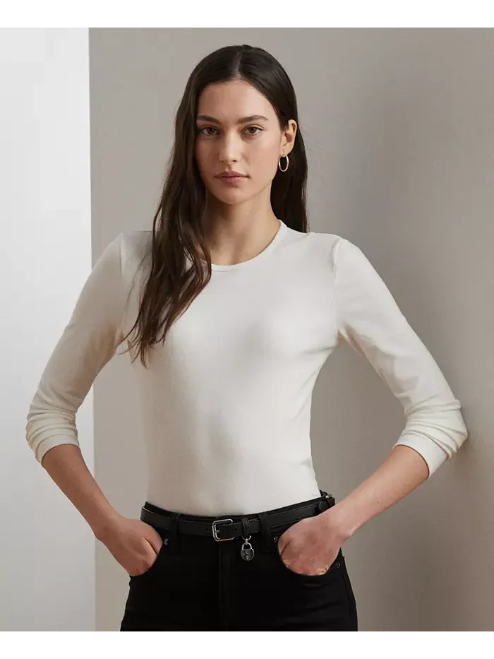 Топ с длинными рукавами из хлопковой смеси, XS-3X Lauren Ralph Lauren — изображение 1 из 2, белый