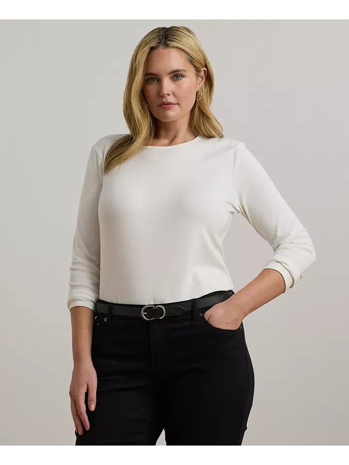 Топ с длинными рукавами из хлопковой смеси, XS-3X Lauren Ralph Lauren — изображение 2 из 2, белый
