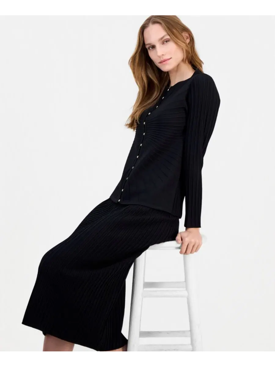 Кардиган с лодочкой и узором солнца Anne Klein — изображение 2 из 4, черный