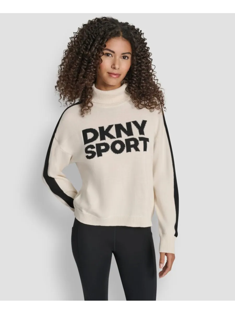 Женский жаккардовый свитер с длинными рукавами и логотипом DKNY — изображение 1 из 5, черный