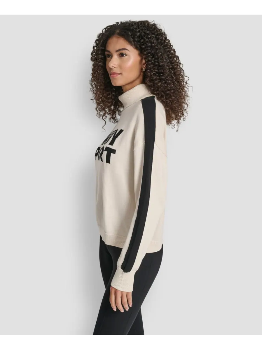 Женский жаккардовый свитер с длинными рукавами и логотипом DKNY — изображение 2 из 5, черный