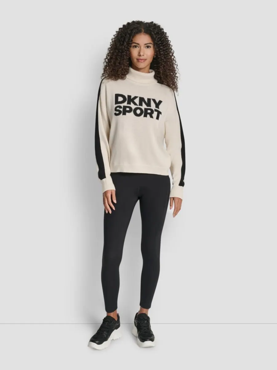 Женский жаккардовый свитер с длинными рукавами и логотипом DKNY — изображение 3 из 5, черный