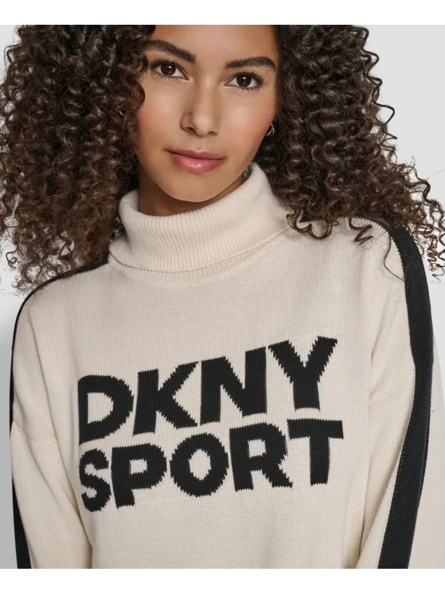 Женский жаккардовый свитер с длинными рукавами и логотипом DKNY — изображение 4 из 5, черный