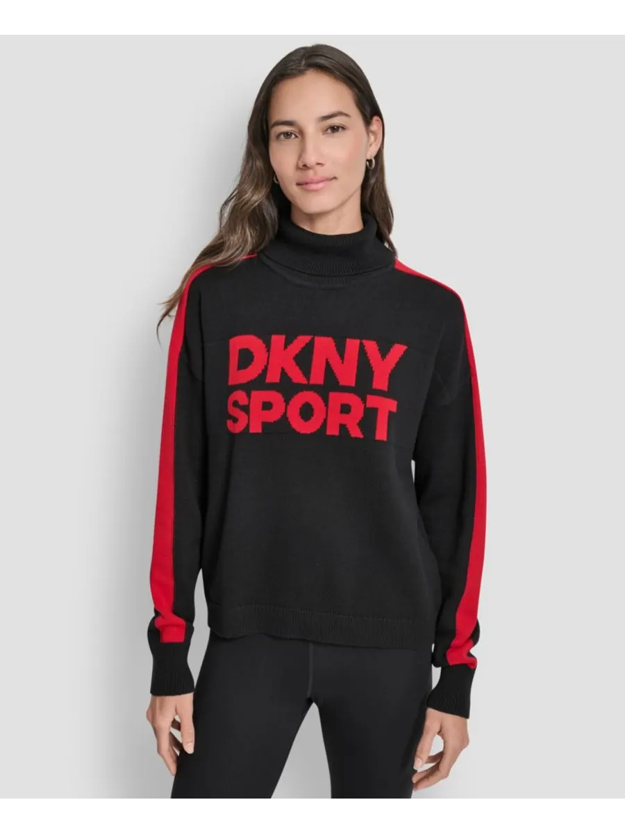 Женский жаккардовый свитер с длинными рукавами и логотипом DKNY — изображение 1 из 5, черный