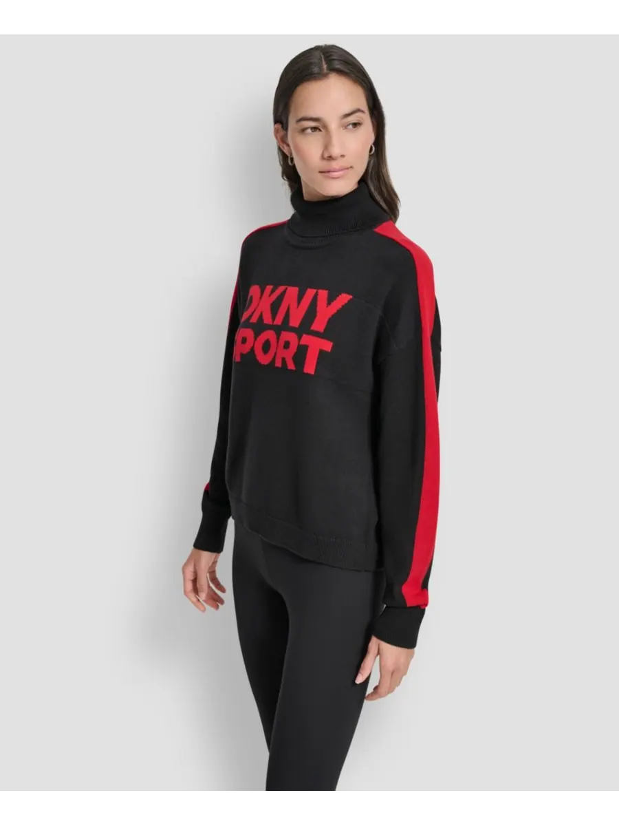 Женский жаккардовый свитер с длинными рукавами и логотипом DKNY — изображение 2 из 5, черный