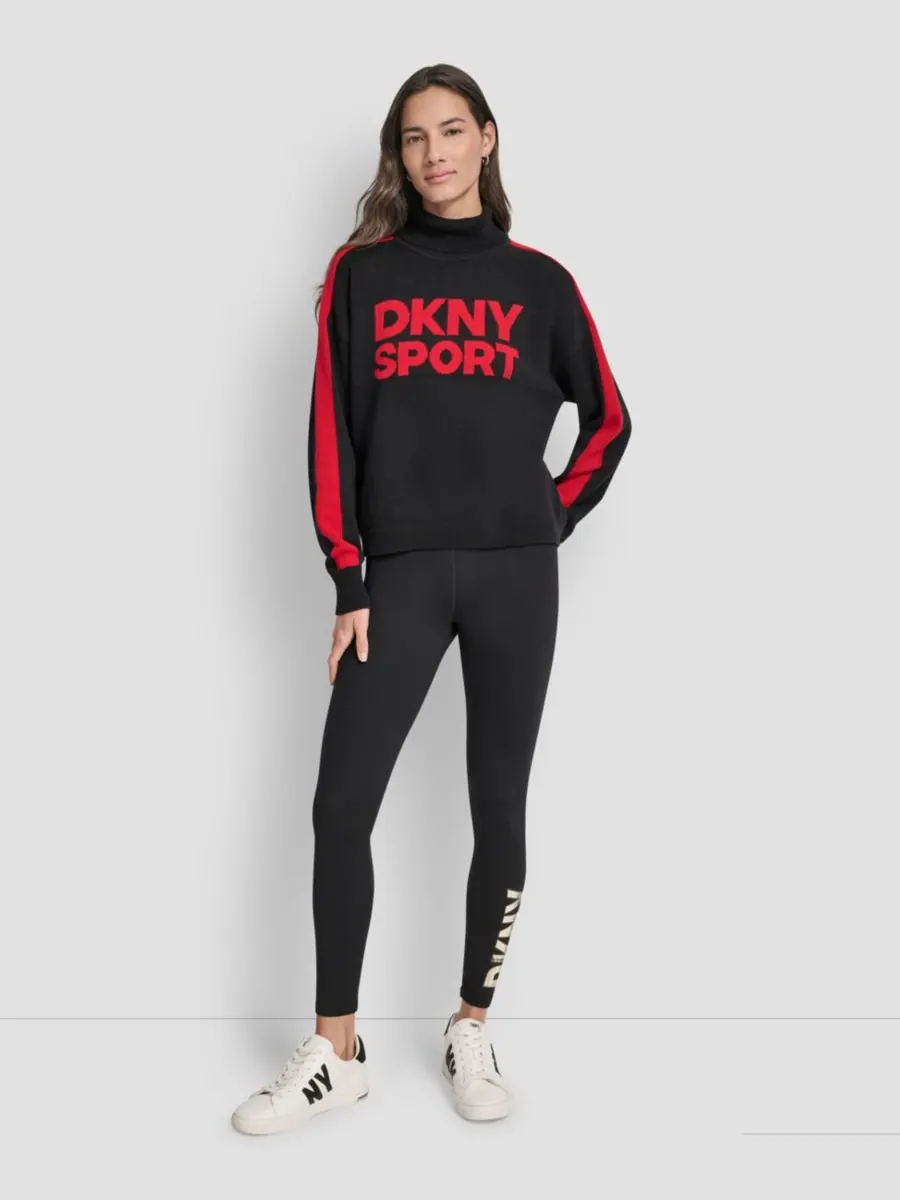 Женский жаккардовый свитер с длинными рукавами и логотипом DKNY — изображение 3 из 5, черный