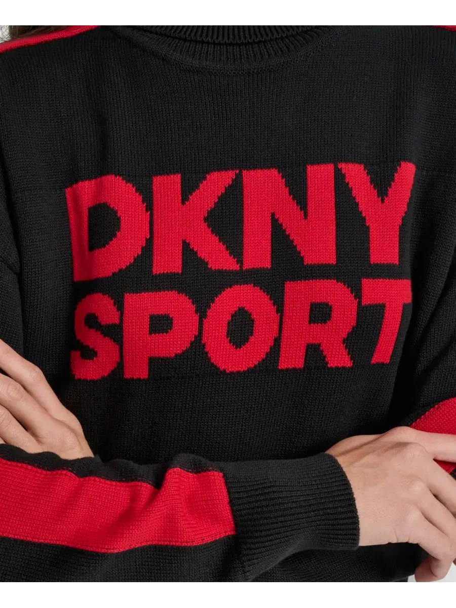 Женский жаккардовый свитер с длинными рукавами и логотипом DKNY — изображение 4 из 5, черный