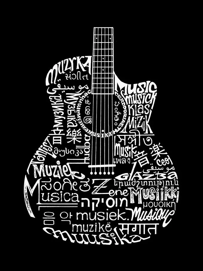 Женская толстовка Word Art Crewneck Languages Guitar Sweatshirt LA Pop Art — изображение 2 из 2, черный