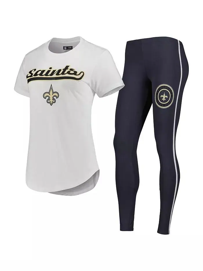 Женский комплект для сна из белой, угольно-серой футболки и леггинсов New Orleans Saints Sonata — изображение 1 из 4