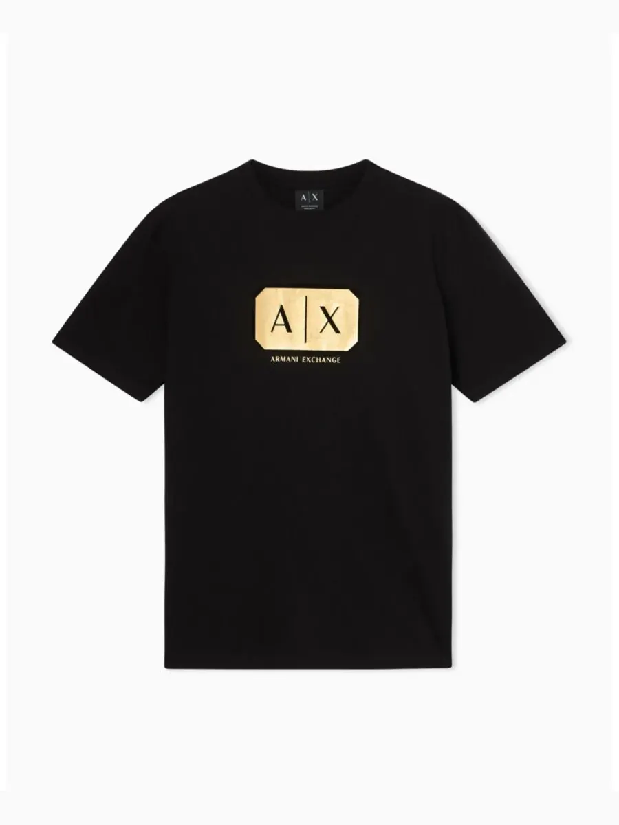 A|X Armani Exchange Мужская черно-золотая футболка в квадрате — изображение 3 из 5, черный