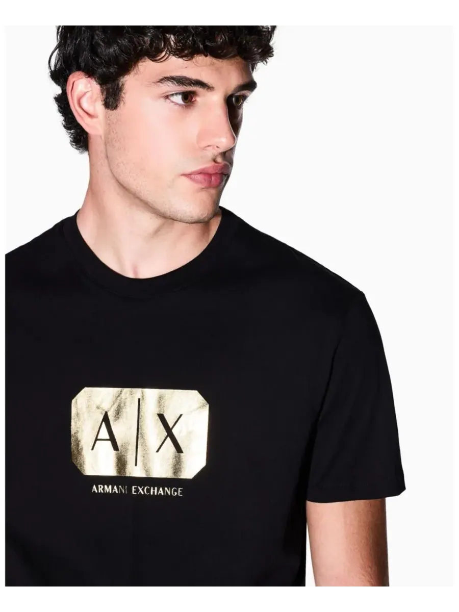 A|X Armani Exchange Мужская черно-золотая футболка в квадрате — изображение 5 из 5, черный