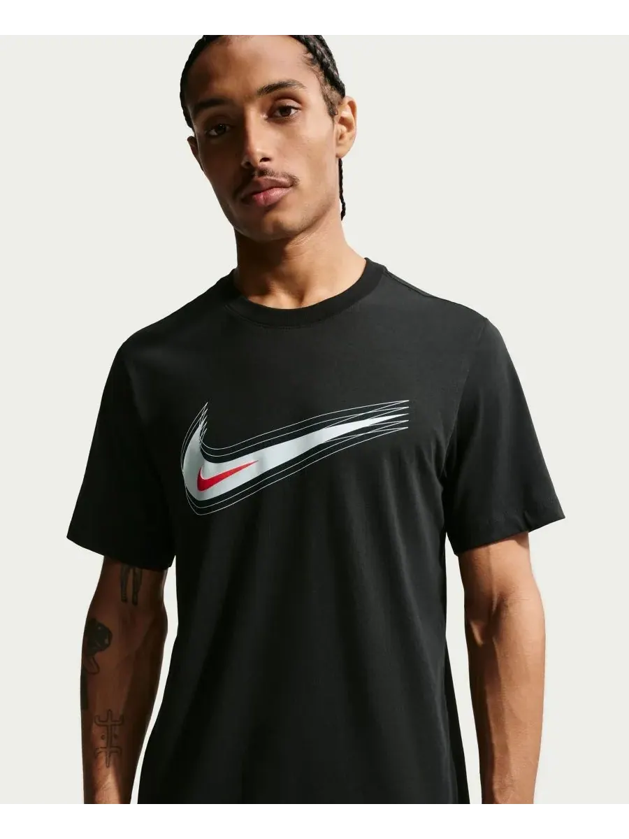 Мужская футболка с круглым вырезом и логотипом Swoosh Nike — изображение 2 из 10, черный