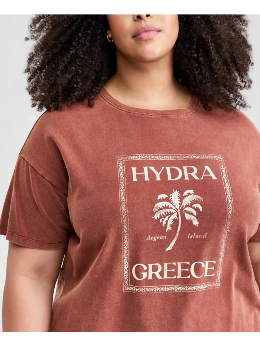 Футболка оверсайз с принтом Hydra Greece And Now This — изображение 3 из 4, коричневый