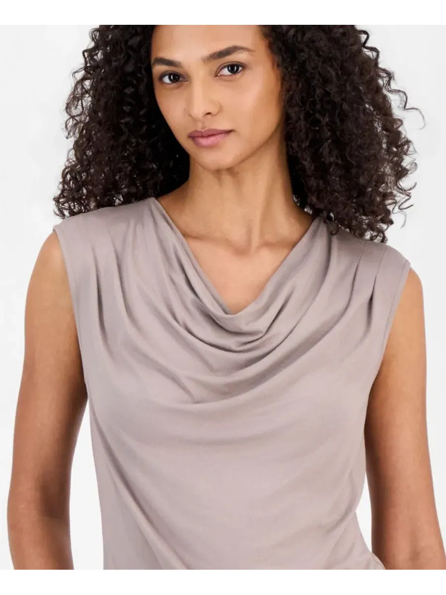 Топ без рукавов с плиссированным воротником-хомутом Anne Klein, Natural Clay — изображение 2 из 4