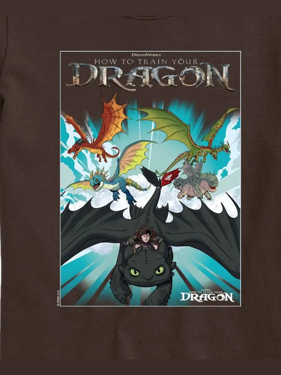 Детская футболка с коротким рукавом, размер 8-20 How To Train Your Dragon — изображение 3 из 3, коричневый