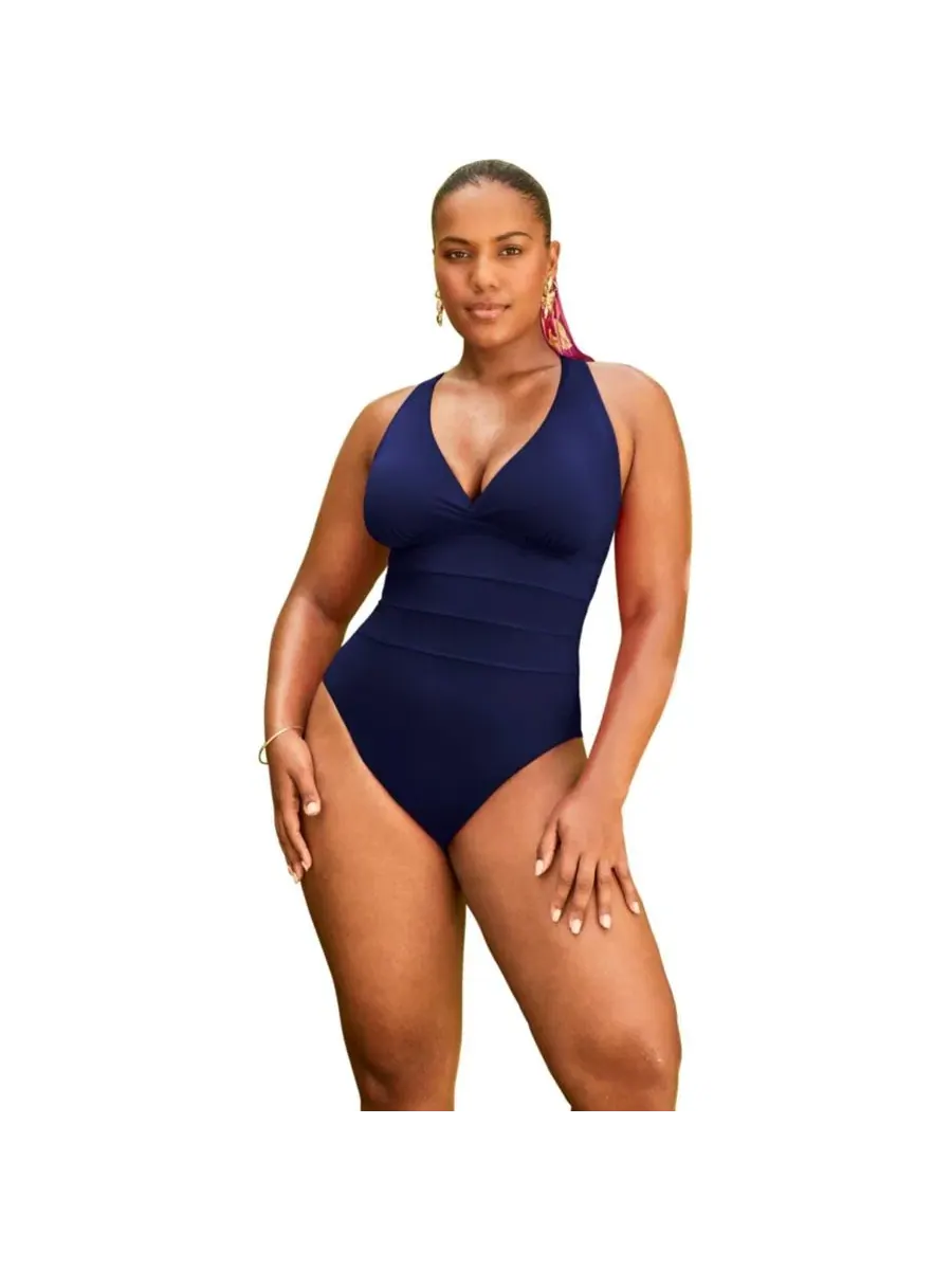 Женский слитный купальник с V-образным вырезом и перекрестной спинкой Swimsuits For All
