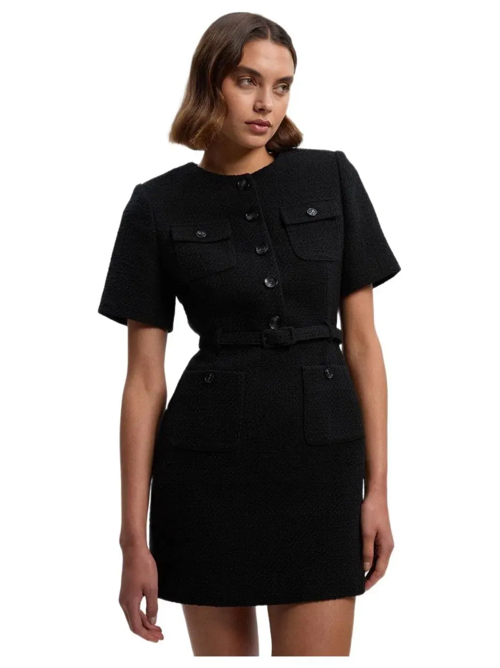 Женское твидовое мини-платье с поясом Karen Millen — изображение 1 из 8, черный