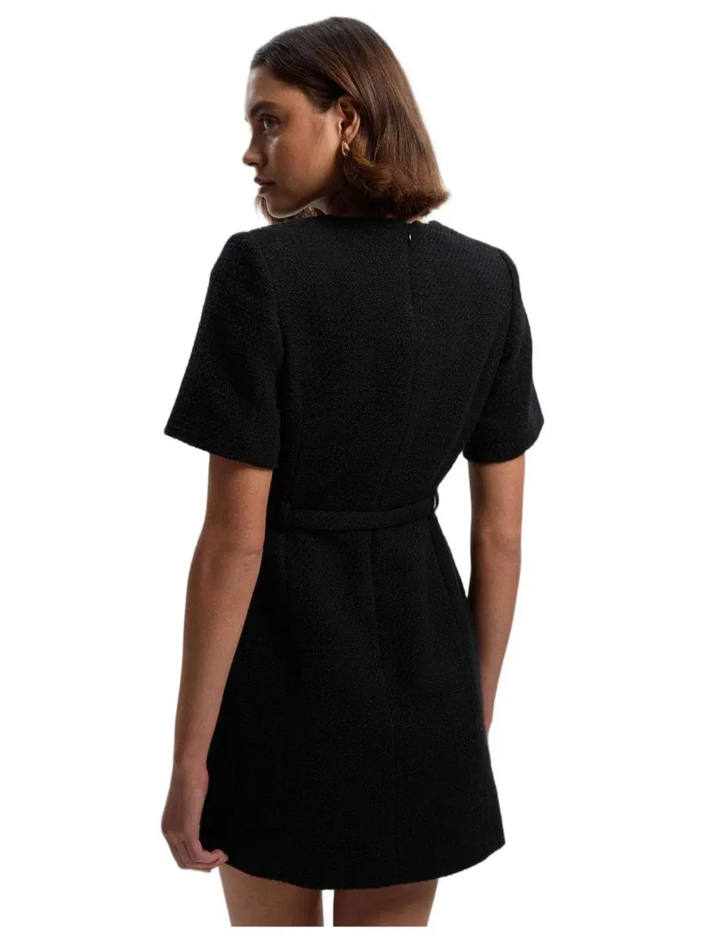 Женское твидовое мини-платье с поясом Karen Millen — изображение 3 из 8, черный