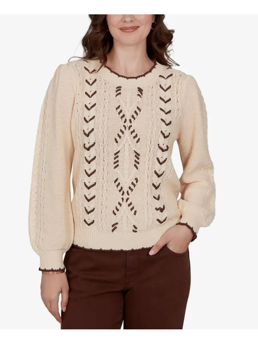 Пуловер с косами и круглым вырезом Ruby Rd. — изображение 1 из 4, пергаментный