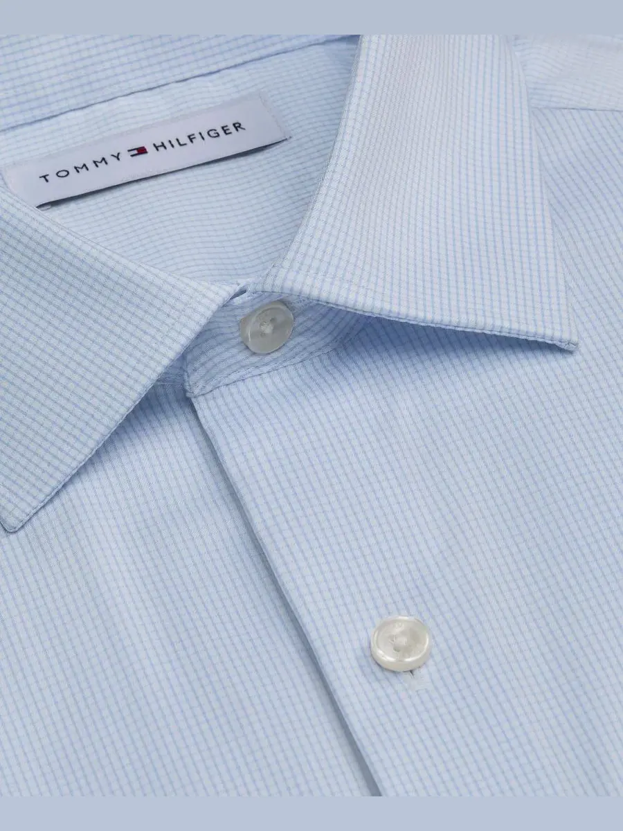 Мужская рубашка с принтом в клетку Athletic-Fit Performance Tommy Hilfiger — изображение 2 из 3, белый синий