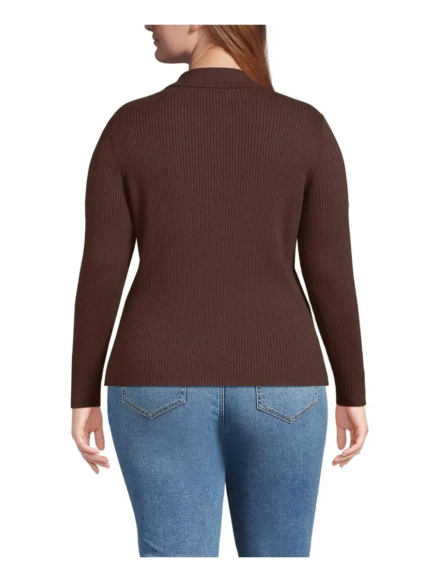 Свитер-поло с длинным рукавом Plus Size Cotton Ribbed Long Sleeve Polo Sweater Lands' End — изображение 2 из 3