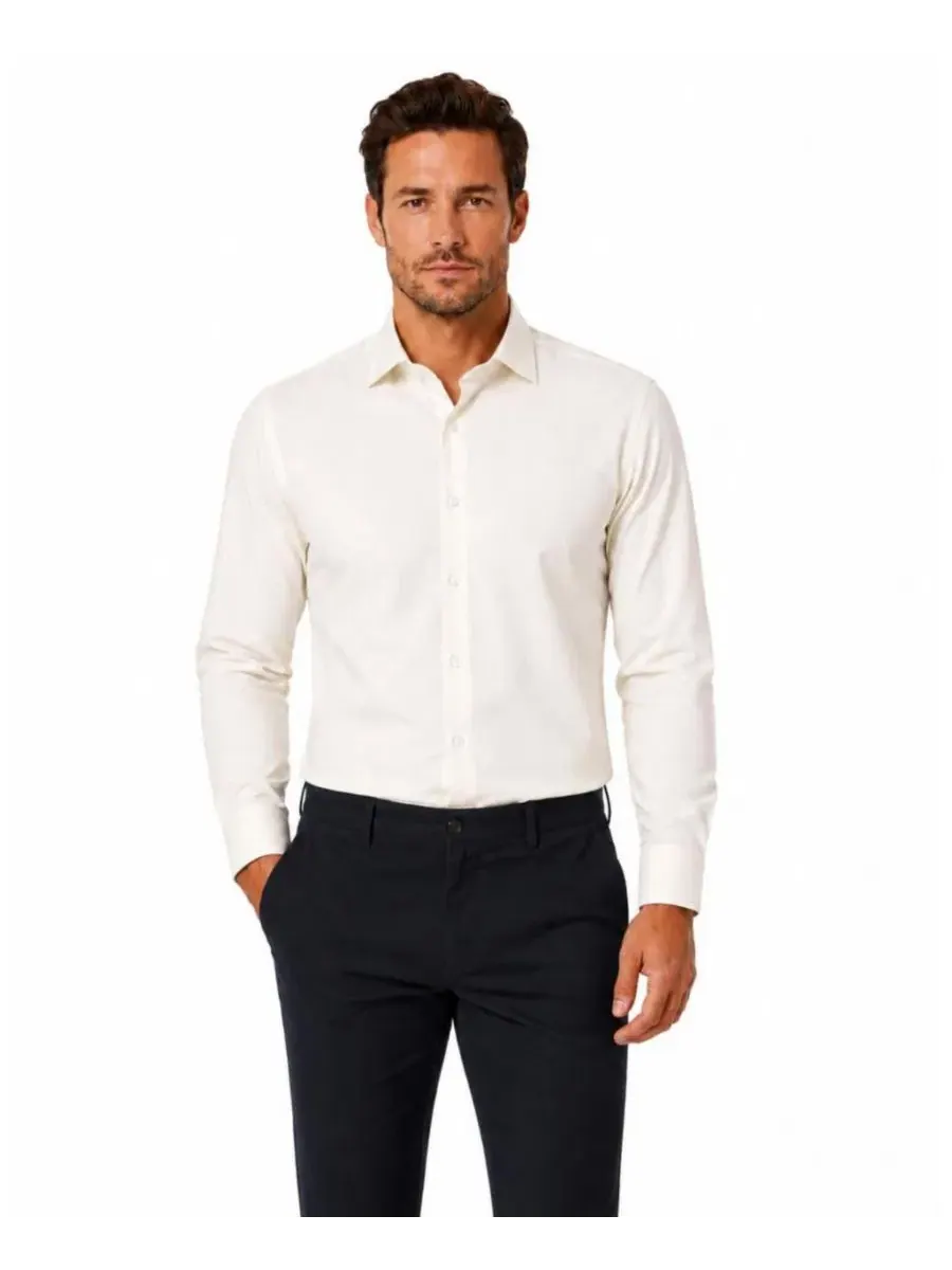 Мужская рубашка-сорочка Slim Fit с длинным рукавом, на пуговицах, хлопковая Elie Balleh — изображение 1 из 5, бежевый