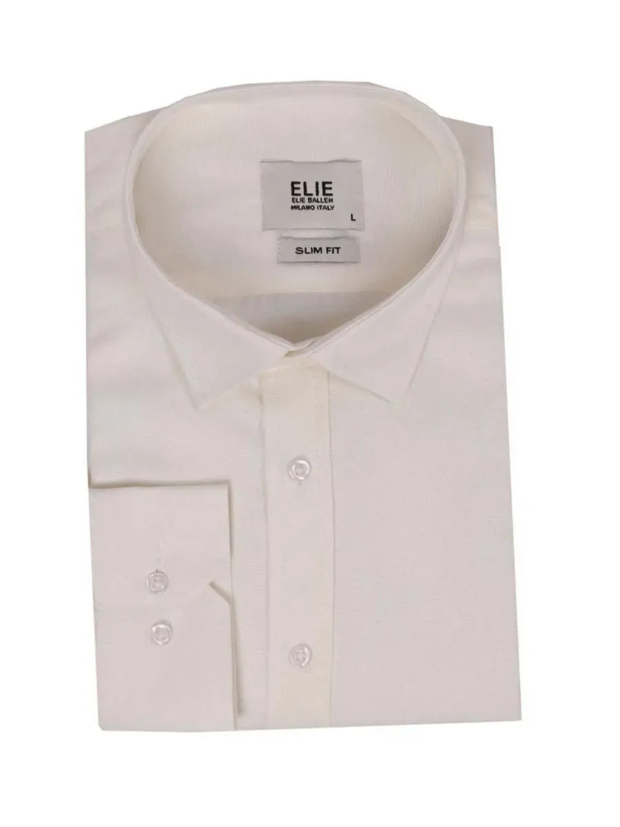 Мужская рубашка-сорочка Slim Fit с длинным рукавом, на пуговицах, хлопковая Elie Balleh — изображение 3 из 5, бежевый