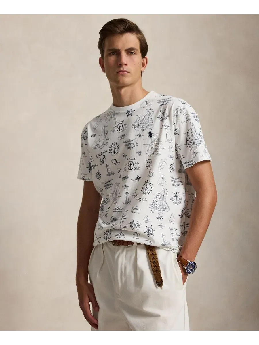 Мужская футболка с коротким рукавом и принтом Polo Ralph Lauren — изображение 1 из 5, белый