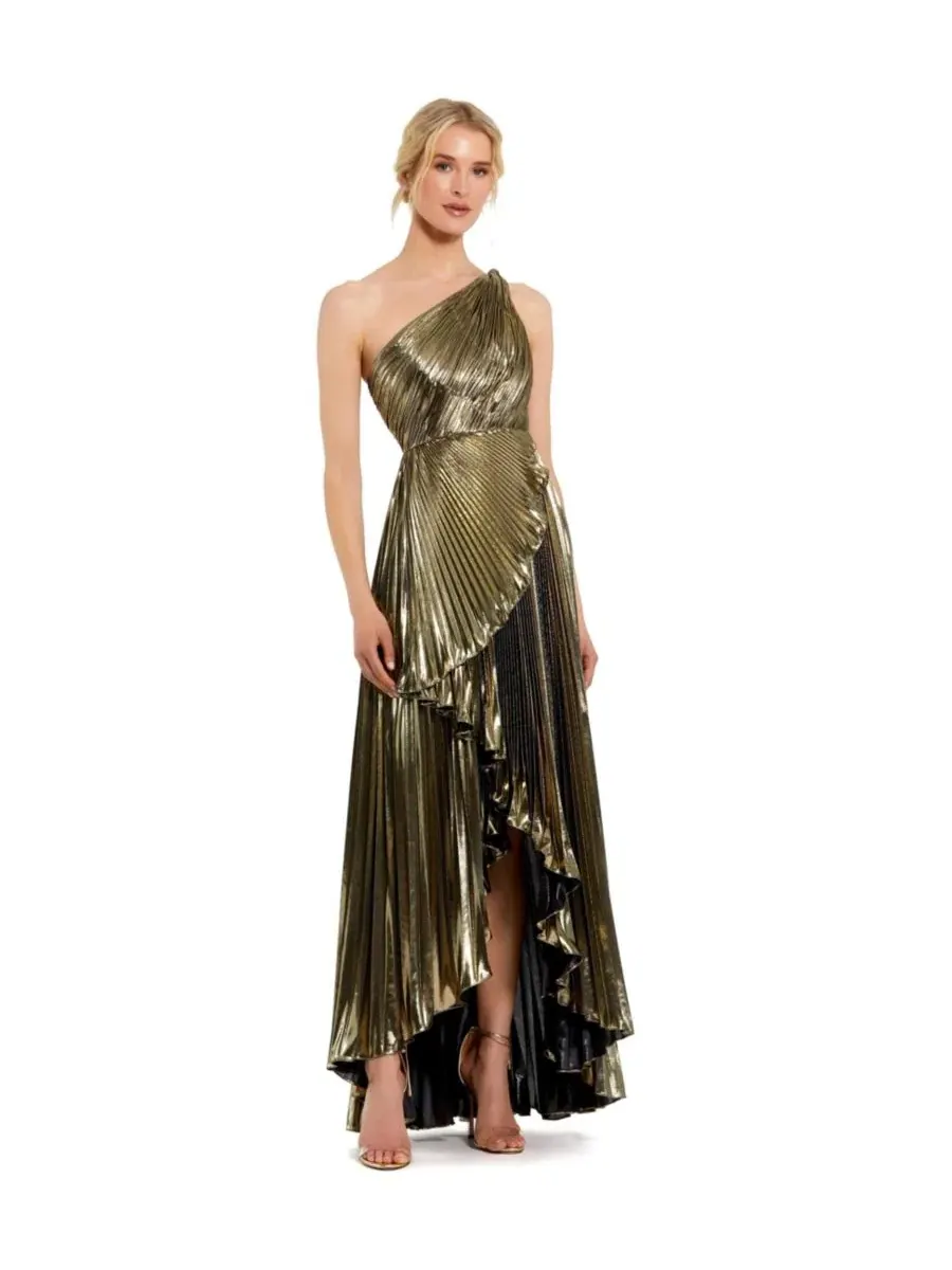 Платье с металлическим блеском, асимметричным подолом и одним плечом, Petite Pleated Metallic One — изображение 1 из 3