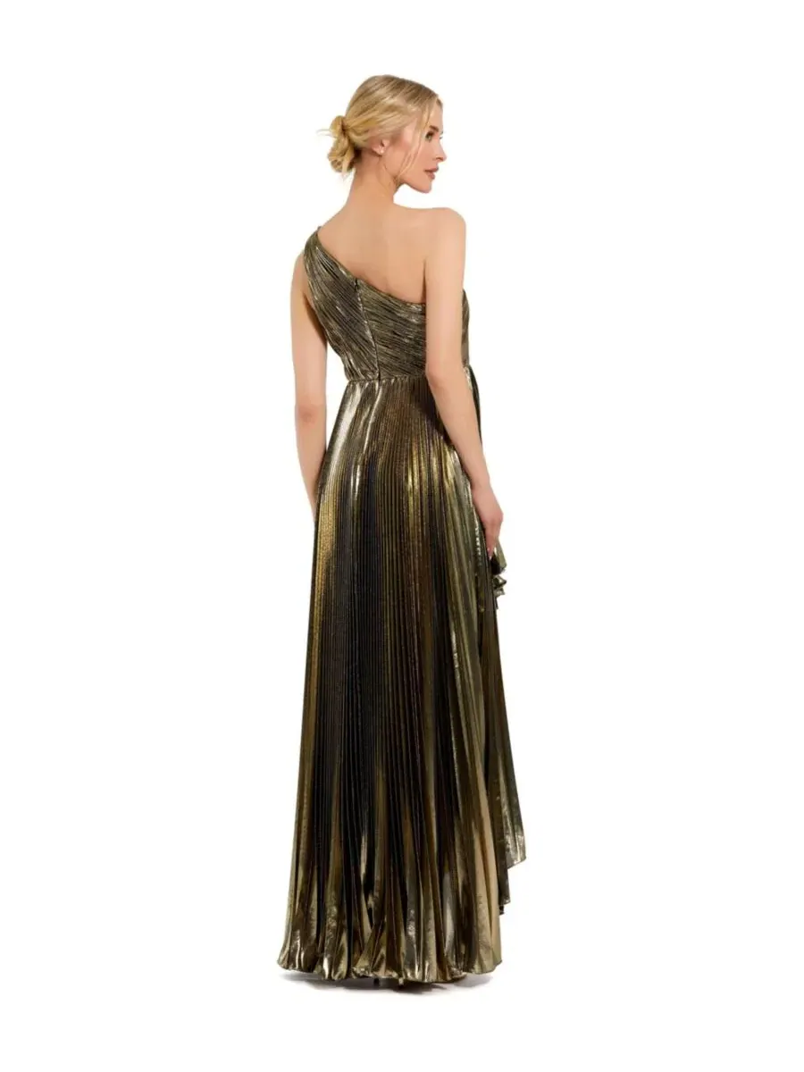 Платье с металлическим блеском, асимметричным подолом и одним плечом, Petite Pleated Metallic One — изображение 2 из 3