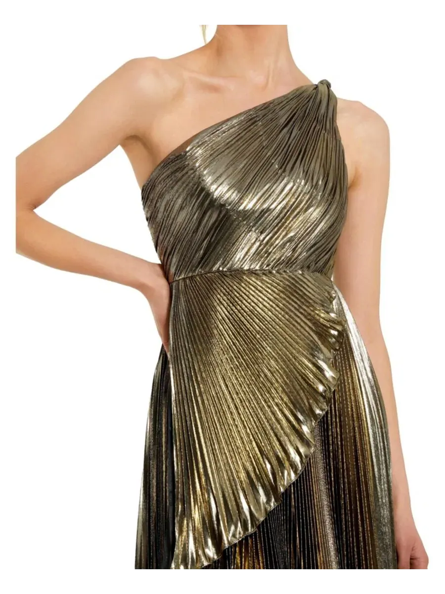 Платье с металлическим блеском, асимметричным подолом и одним плечом, Petite Pleated Metallic One — изображение 3 из 3