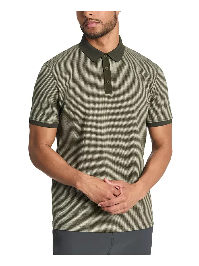 Мужская поло с текстурной вязкой Slim-Fit 4-Way Stretch Kenneth Cole — изображение 1 из 4, зеленый