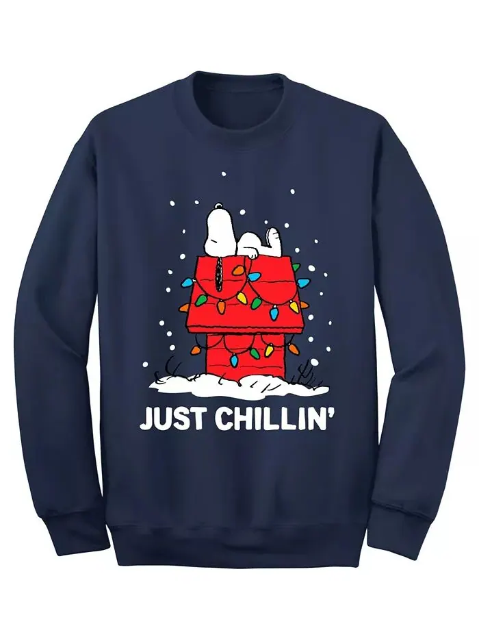 Мужская флисовая толстовка Snoopy Just Chillin Christmas Crew AIRWAVES — изображение 1 из 1, темно-синий