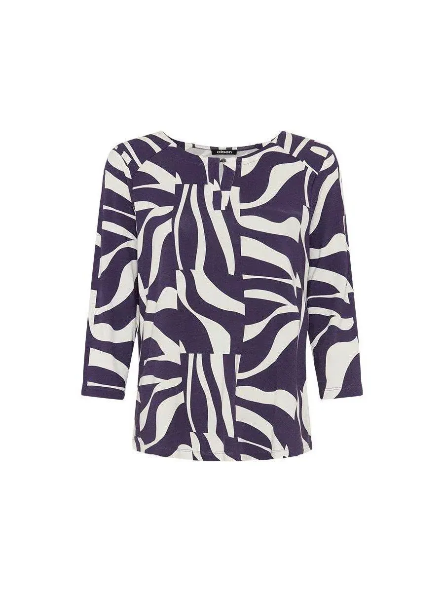 Футболка с принтом «Зебра» и вырезом-каплей, модель Zebra Splice Print Keyhole Olsen — изображение 3 из 5, сливавый